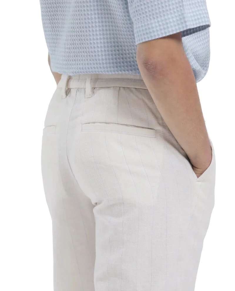 Rare Ones Rare Ones Kids Leo White Polyester Blend Polyester Blend Striped Button & Zip Closure Regular Fit Trouser