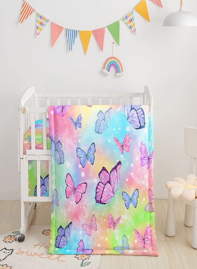 GanGan Datura Home 3-Piece Crib Bedding Set - Watercolor Butterfly Printed Nursery Comforter, Sheet & Skirt for Baby Boys & Girls - Image 1