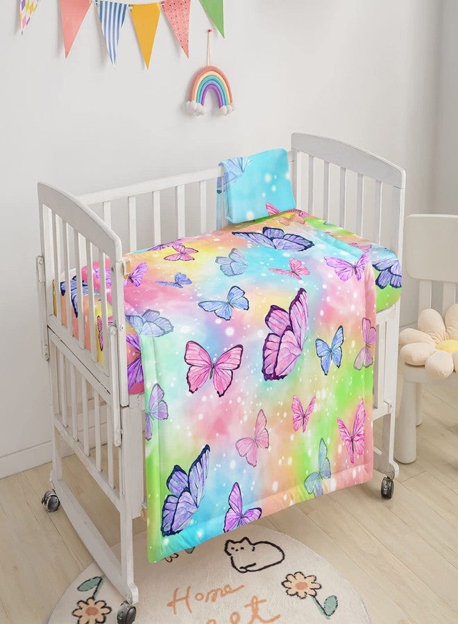 GanGan Datura Home 3-Piece Crib Bedding Set - Watercolor Butterfly Printed Nursery Comforter, Sheet & Skirt for Baby Boys & Girls - Image 2