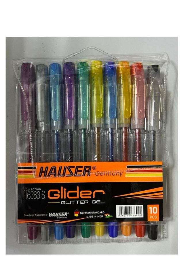 HAUSER 10-Piece Glider Glitter Gel Pen Multicolor