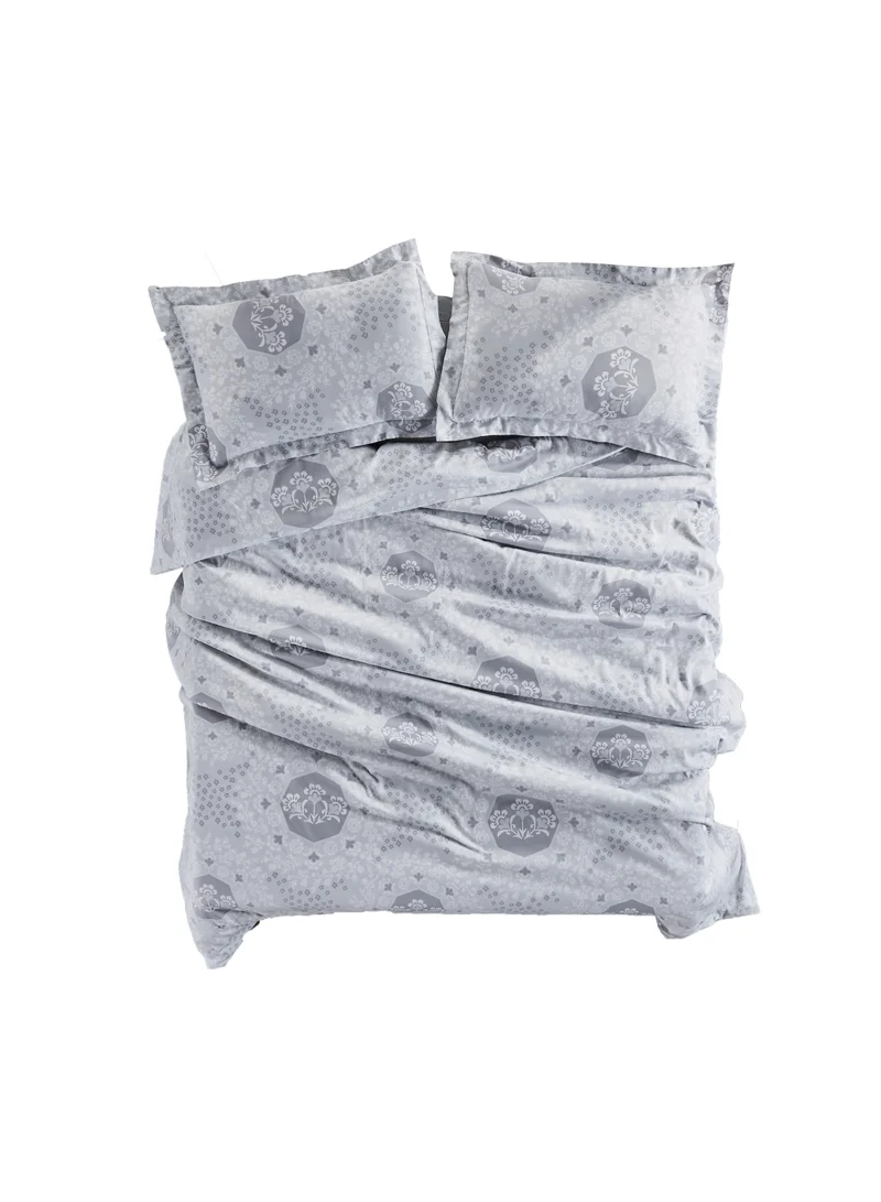 Donetella 3-Piece Cotton Duvet Cover Set, 300 Thread Count , King Size, 260x240 cm(Without Filler), Light Grey