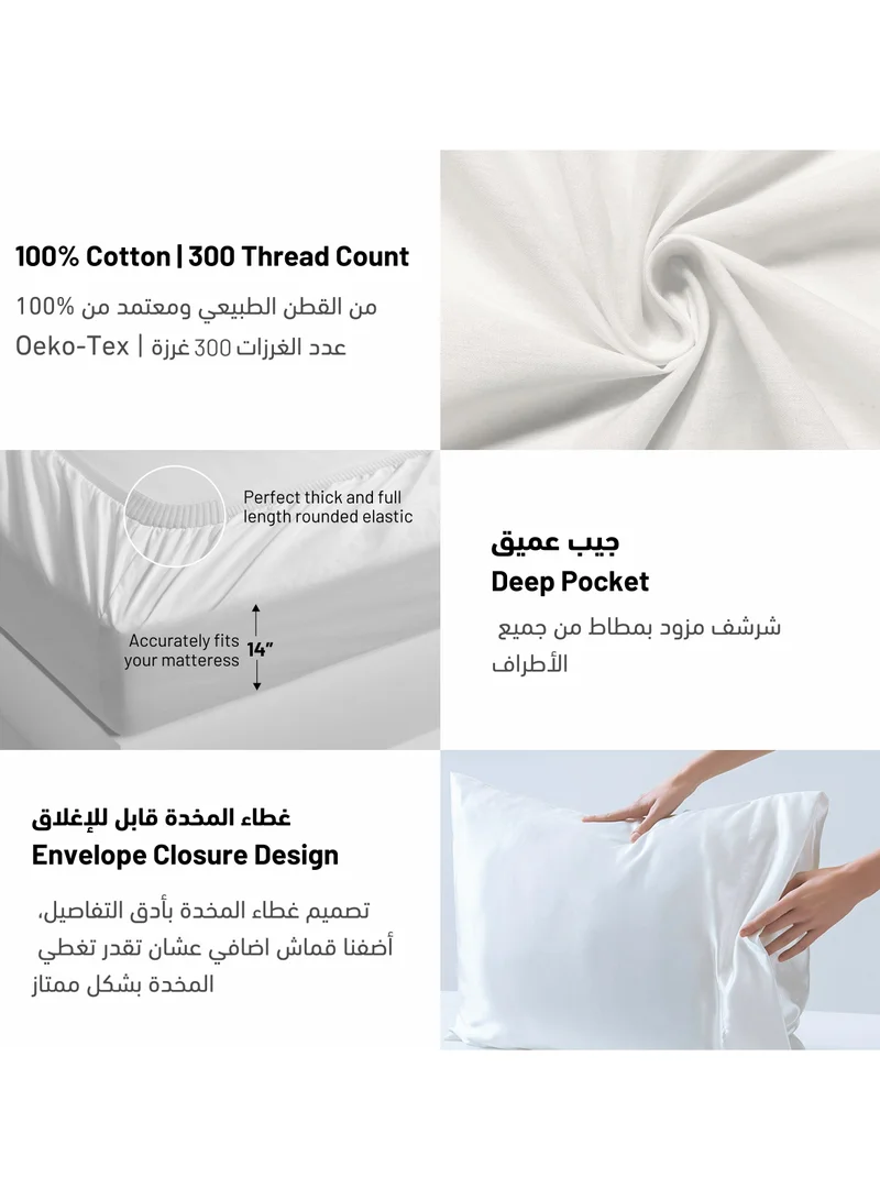 Donetella 3-Piece Cotton Duvet Cover Set, 300 Thread Count , King Size, 260x240 cm(Without Filler), Light Grey