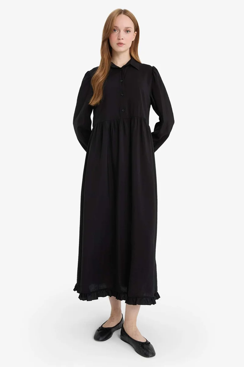 ديفاكتو Shirt Collar Long Sleeve Maxi Dress
