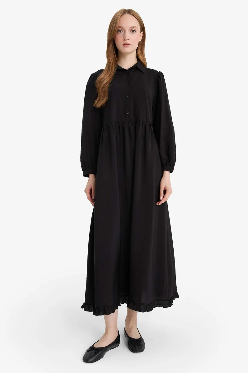 ديفاكتو Shirt Collar Long Sleeve Maxi Dress