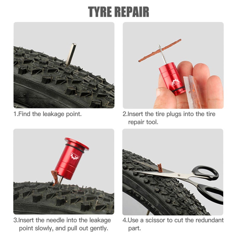 YSANAM Bicycle Tubeless Tyre Repair Kit MTB Road Bike Tires Drill Tool with 5 Tire Plugs and Handle Bar End - Image 4