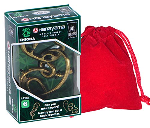Hanayama Enigma Hanayama Cast Metal Brain Teaser Puzzle Level 6 Difficulty Rating Red Velveteen Drawstring Pouch Bundled Items - Image 5