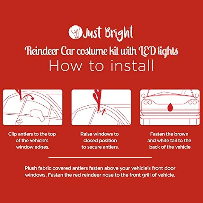 ريحني مجموعة سيارة الرنة مع أضواء LED سهلة التركيب وزينة عيد الميلاد لشبكة نافذة السيارة تتضمن قرون الرنة مع أجراس رنانة وذيل أنف أحمر مخملي لتزيين أي مركبة - Image 5