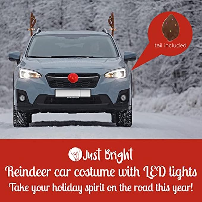 ريحني مجموعة سيارة الرنة مع أضواء LED سهلة التركيب وزينة عيد الميلاد لشبكة نافذة السيارة تتضمن قرون الرنة مع أجراس رنانة وذيل أنف أحمر مخملي لتزيين أي مركبة - Image 3