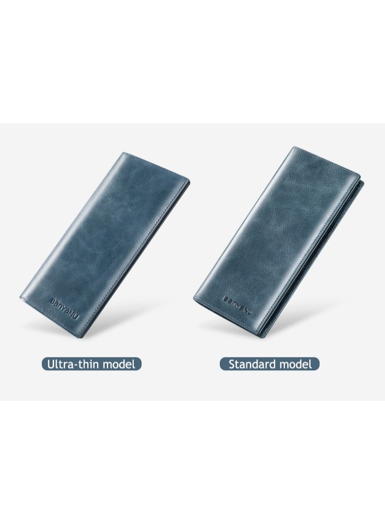 Banyanu long wallet made of genuine leather, ultra-thin anti-theft brush, leather wallet with zipper head layer, cowhide wallet - Image 2