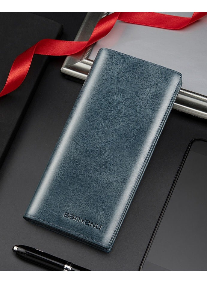 Banyanu long wallet made of genuine leather, ultra-thin anti-theft brush, leather wallet with zipper head layer, cowhide wallet - Image 1