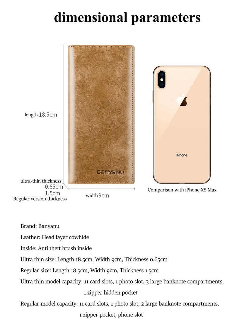 Banyanu long wallet made of genuine leather, ultra-thin anti-theft brush, leather wallet with zipper head layer, cowhide wallet - Image 5