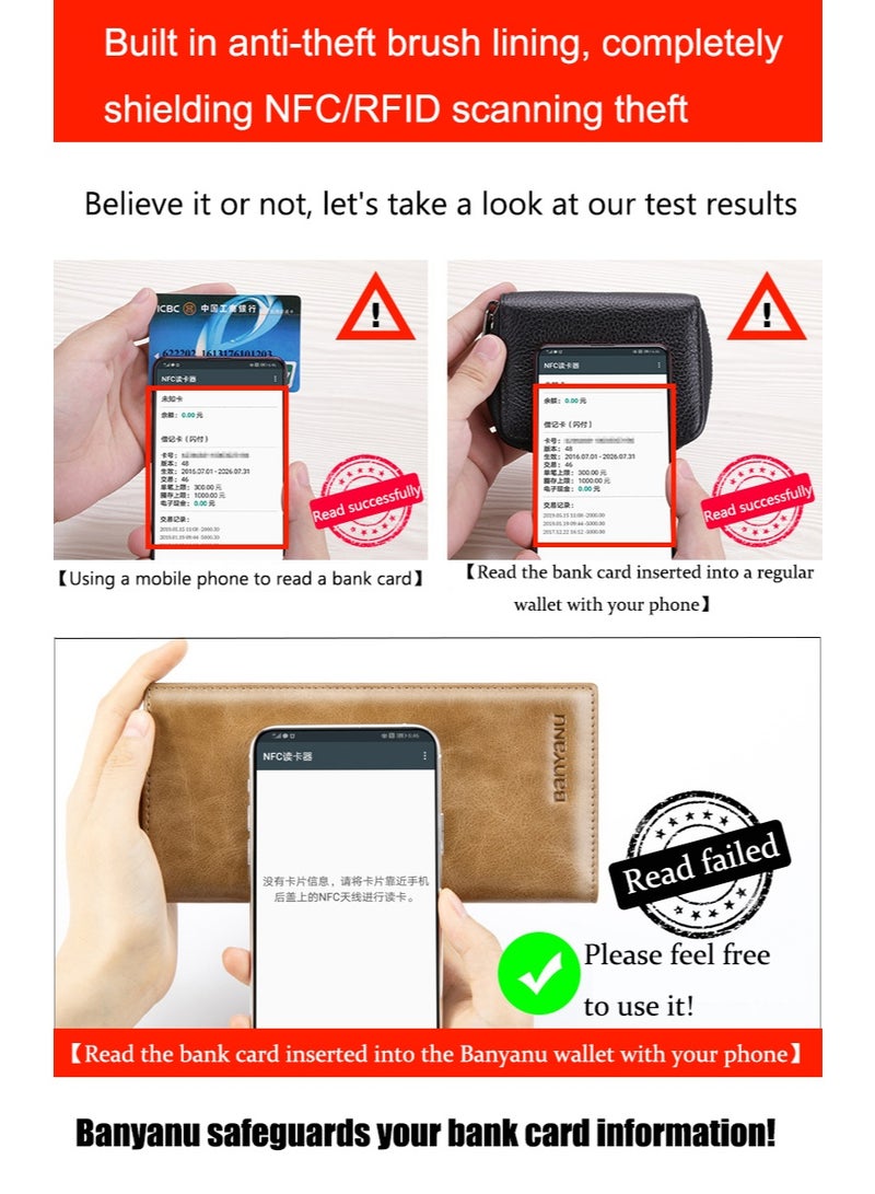 Banyanu long wallet made of genuine leather, ultra-thin anti-theft brush, leather wallet with zipper head layer, cowhide wallet - Image 3