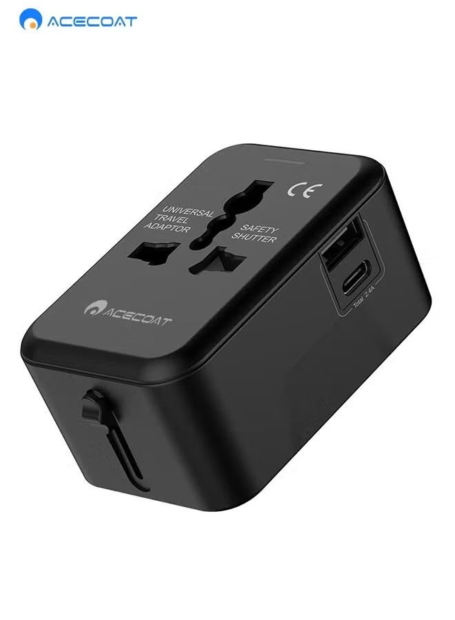 ACECOAT Universal Travel Adapter with (Type C+USB) 2 USB Ports & AC Outlet, International Plug Adapter Converter, Type C/A/G/I All in One Wall Charger Worldwide Travel Adaptor for US to EU UK AUS Asia - Image 1