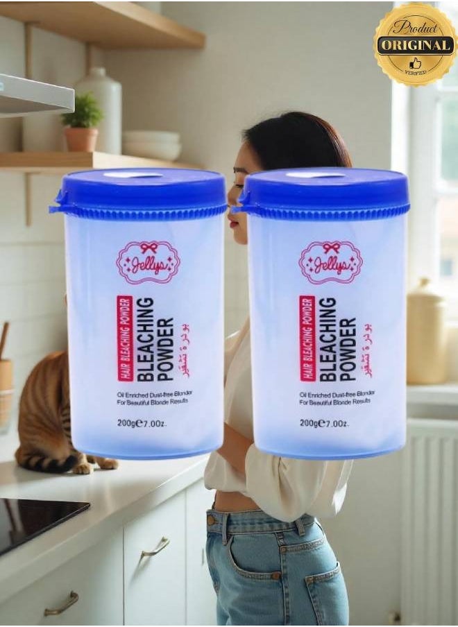 JELLY 2 Pieces Hair Bleaching Powder Oil Enriched Dust Free Blonder For Beautiful Blonde Results 200g  - Image 1