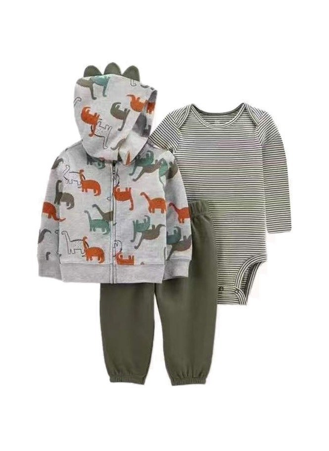 RedMapleTEK Baby Boy And Girl Sweater Jacket Hooded Coat Long-Sleeved Jumpsuit Baby Three-Piece Set - Image 1
