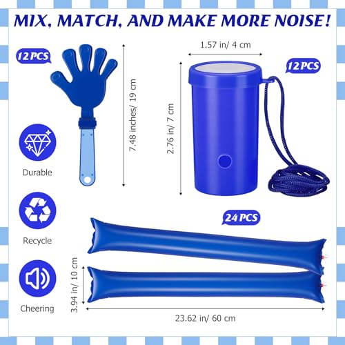 Rotatingpals 48 Pcs Cheering Noisemakers Set Included 12 Pcs Mini Air Horns Noisemakers 12 Hand Clappers 24 Thunder Sticks for Birthdays Sporting EventsBlue - Image 5
