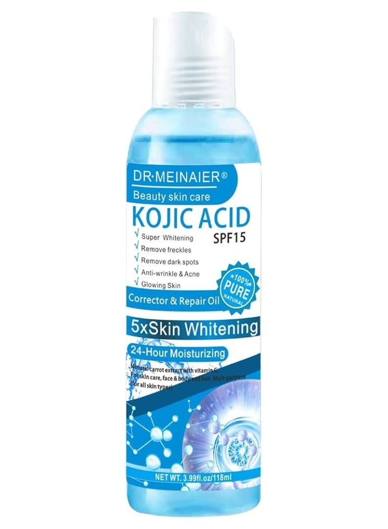 DR.MEINAIER 118مل عناية بالبشرة زيت تصحيح وإصلاح حمض الكوجيك SPF15 لتفتيح البشرة وترطيب الوجه والجسم، زيت إصلاح البشرة وترطيب الجسم، زيت متعدد الاستخدامات يحتوي على زيوت نباتية أساسية لمكافحة التجاعيد وإزالة البقع الداكنة وتعزيز الإشراقة - Image 1