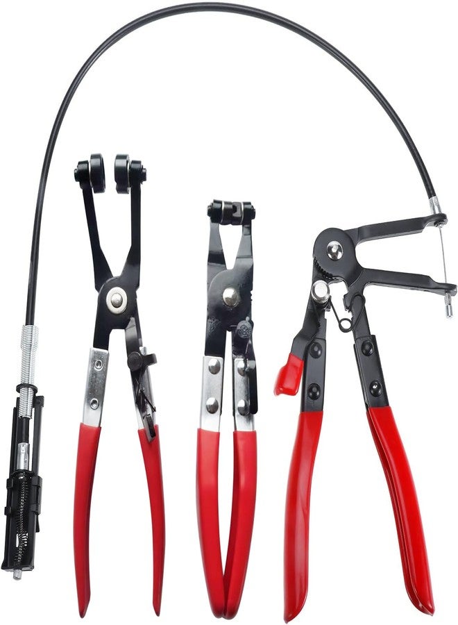 YaeKoo 3Pcs Hose Clamp Pliers Kit, Long Reach Wire Spring Hose Clamp Plier Wire Long Clip Removal Tool, 45 Degree Angled Hose Clamp Plier, Flat Band Hose Clamp Plier for Automotive Coolant Radiator - Image 1