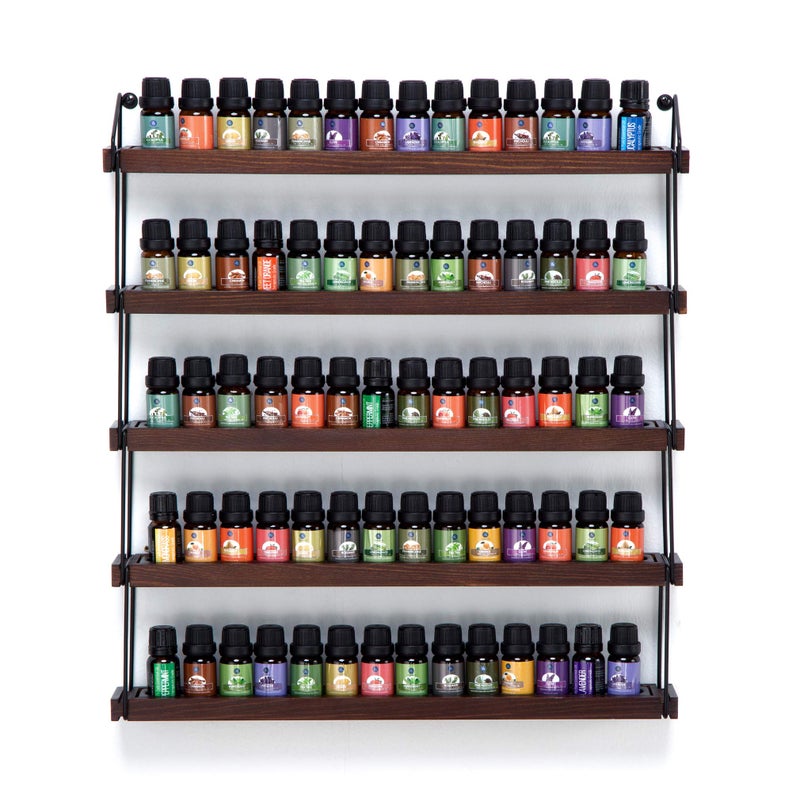 J JACKCUBE DESIGN Essential Oils Display Shelves Wall Mount Black Metal and Wood, Nail Polish Paint Holder Rack Organizer Holds 70 Bottles (5 Tier) : MK482A - Image 1