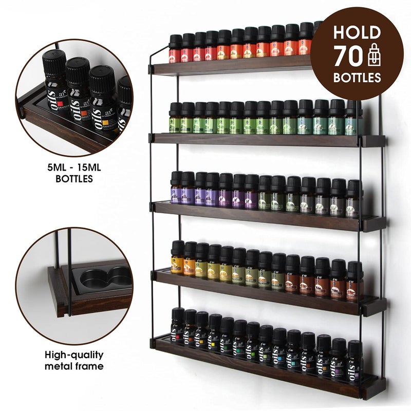 J JACKCUBE DESIGN Essential Oils Display Shelves Wall Mount Black Metal and Wood, Nail Polish Paint Holder Rack Organizer Holds 70 Bottles (5 Tier) : MK482A - Image 4