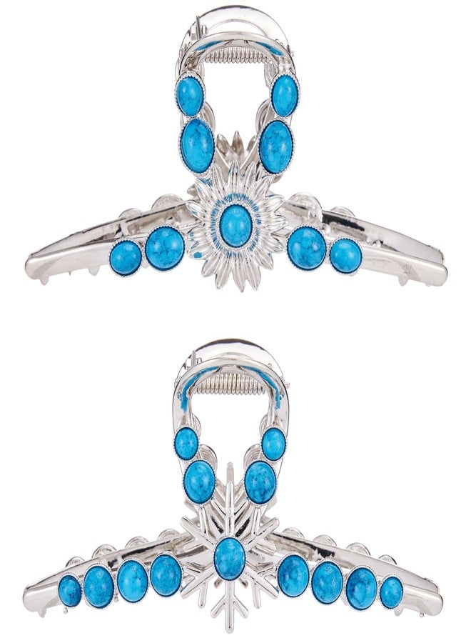 Sinide Turquoise Blue Stone Hair Clips, Large Metal Retro Sun Flower Style Claw Clip for Women Strong Hold Big Non-Slip Hair Catch Barrette Jaw Clamp for Long Thick Hair, Fashion Styling Accessories (2 Pack) - Image 1