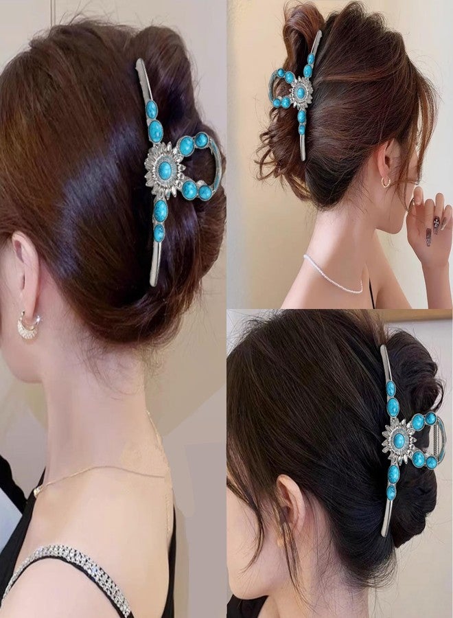 Sinide Turquoise Blue Stone Hair Clips, Large Metal Retro Sun Flower Style Claw Clip for Women Strong Hold Big Non-Slip Hair Catch Barrette Jaw Clamp for Long Thick Hair, Fashion Styling Accessories (2 Pack) - Image 5