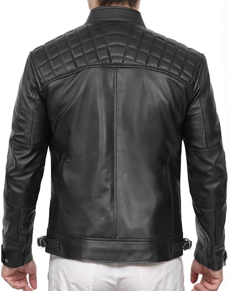 DECIMAL Men's Black Genuine Lambskin Leather Biker Jacket - Vintage Motorcycle Style - Image 3