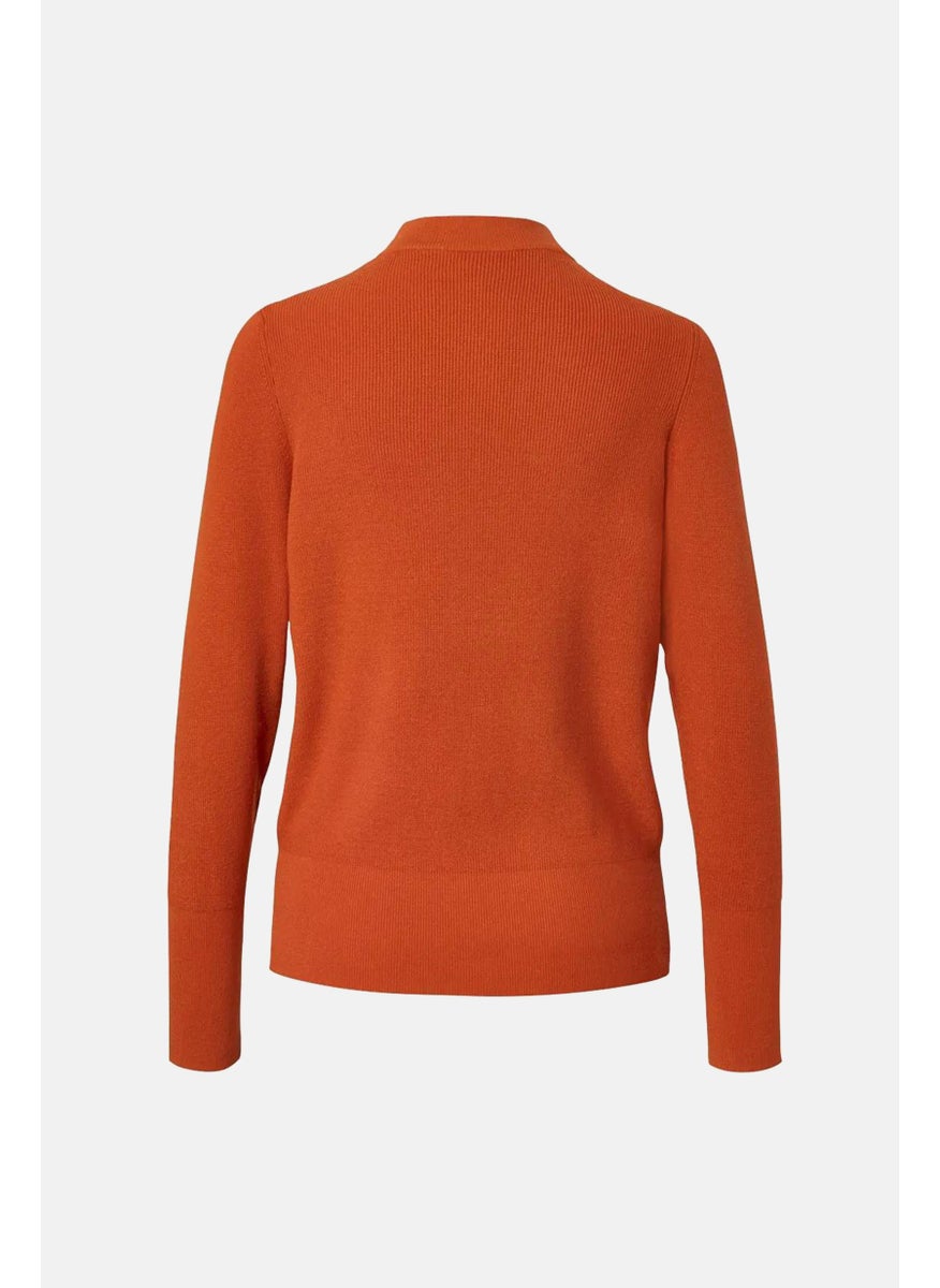 Tchibo Women High Neck Ribbed Sweaters, Dark Orange  - Image 2