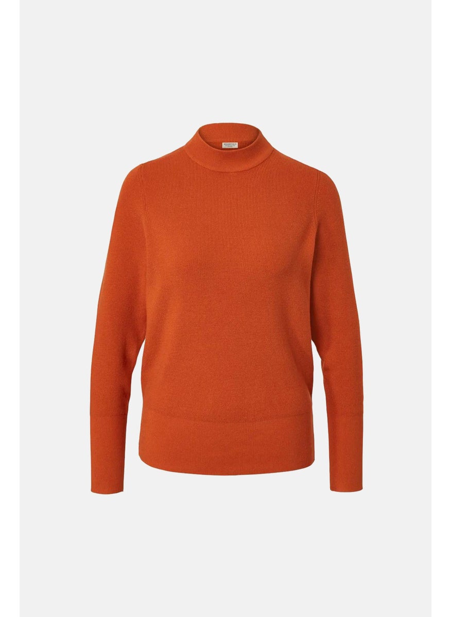 Tchibo Women High Neck Ribbed Sweaters, Dark Orange  - Image 3