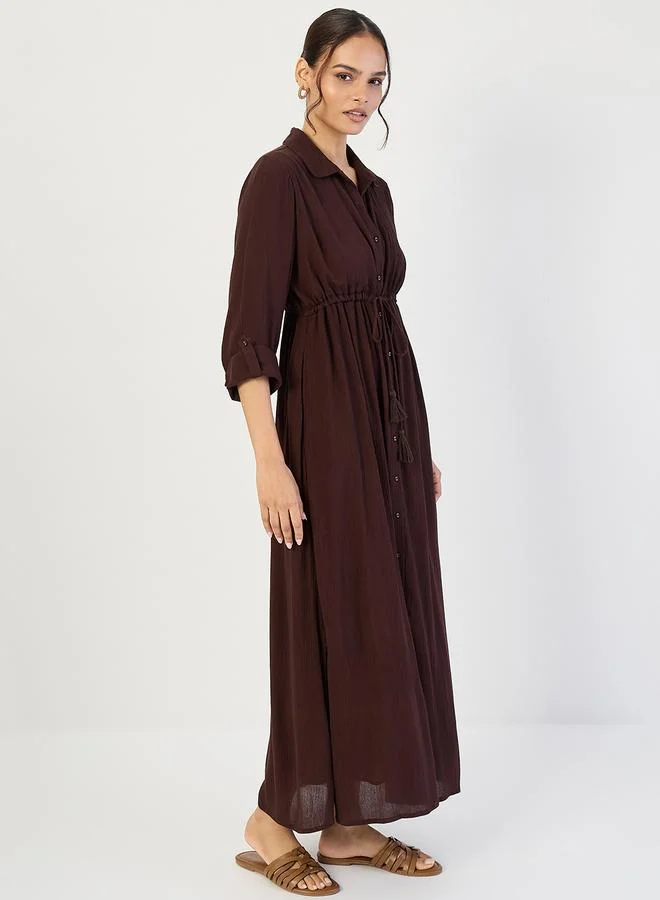 فيميلا فستان طويل مجعد بأزرار أمامية