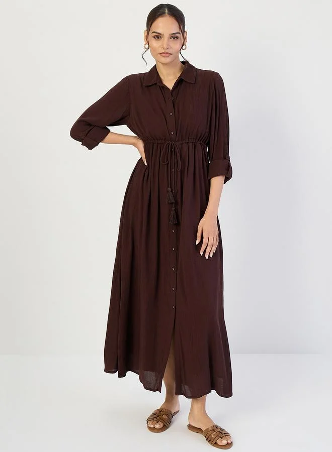 فيميلا فستان طويل مجعد بأزرار أمامية