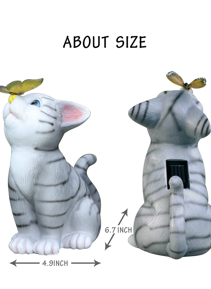 Generic Cat Resin Solar Butterfly Light Statue for Outdoor Garden Decor - Perfect Gift for Gardeners, Pet Lovers, and Family - Ideal for Balcony, Patio, Yard, and Porch (Warm White)  - Image 4