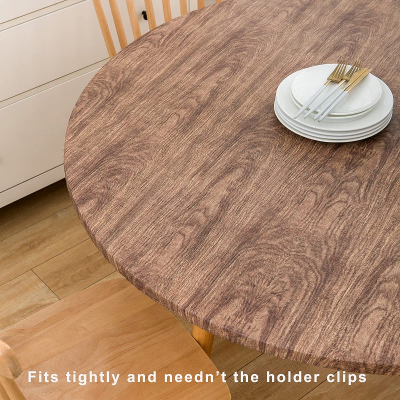 LIBERECOO Round Vinyl Fitted Tablecloth with Flannel Backing Elastic Edge Table Cover Waterproof Stain-Resistant Wipeable Tablcloths Fits 45-56" Round Tables - Image 5