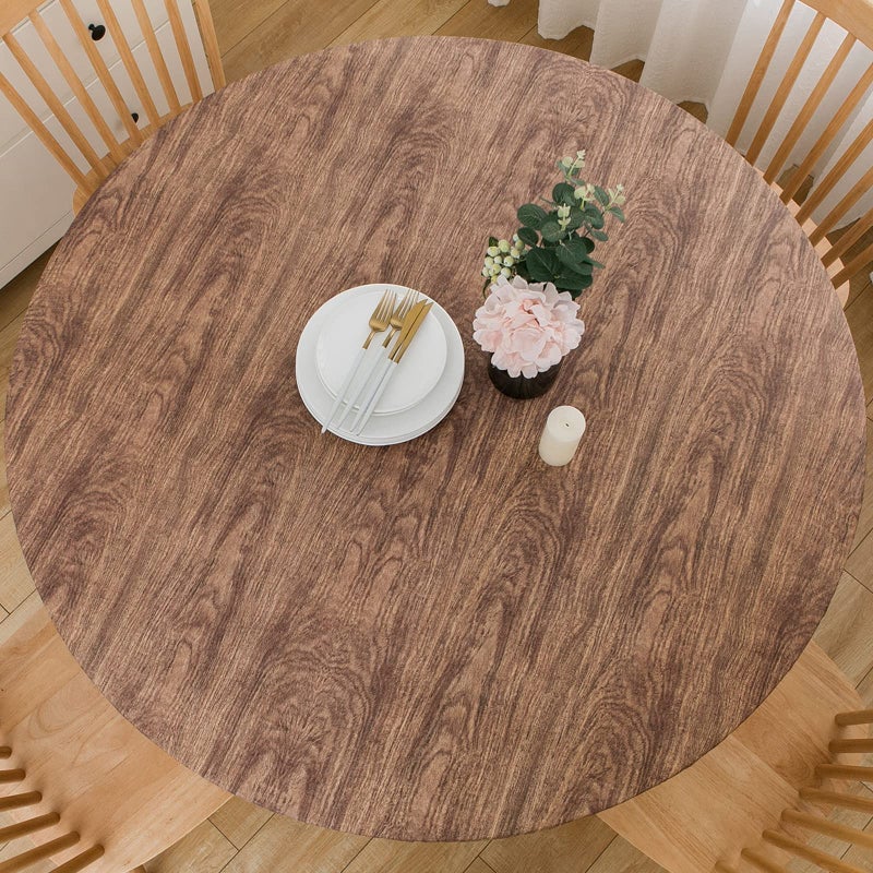 LIBERECOO Round Vinyl Fitted Tablecloth with Flannel Backing Elastic Edge Table Cover Waterproof Stain-Resistant Wipeable Tablcloths Fits 45-56" Round Tables - Image 1