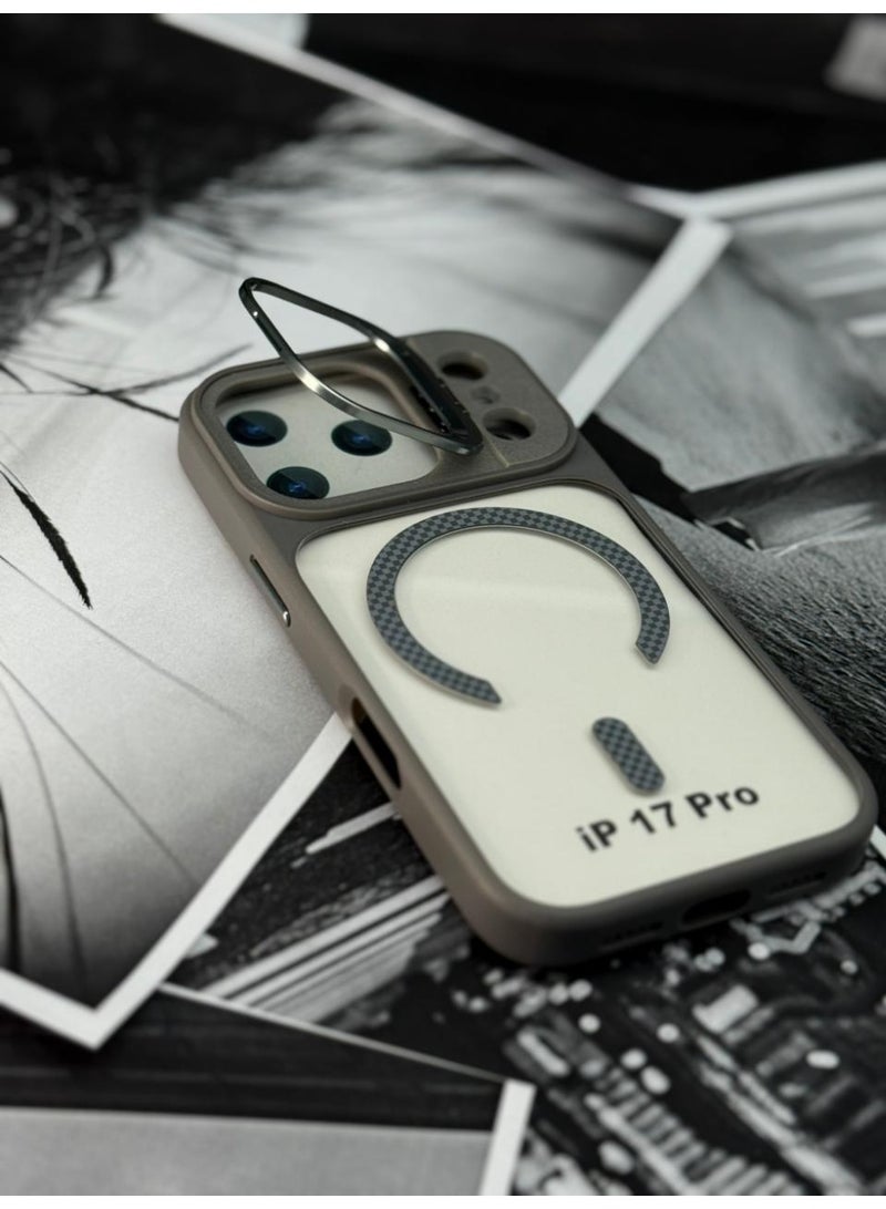 general Cat-Cot Magnetic Shockproof Case for iPhone 17 Pro with Camera Lens Protector & Kickstand Ring – Anti-Scratch, MagSafe Compatible, Carbon Fiber Design - Image 1