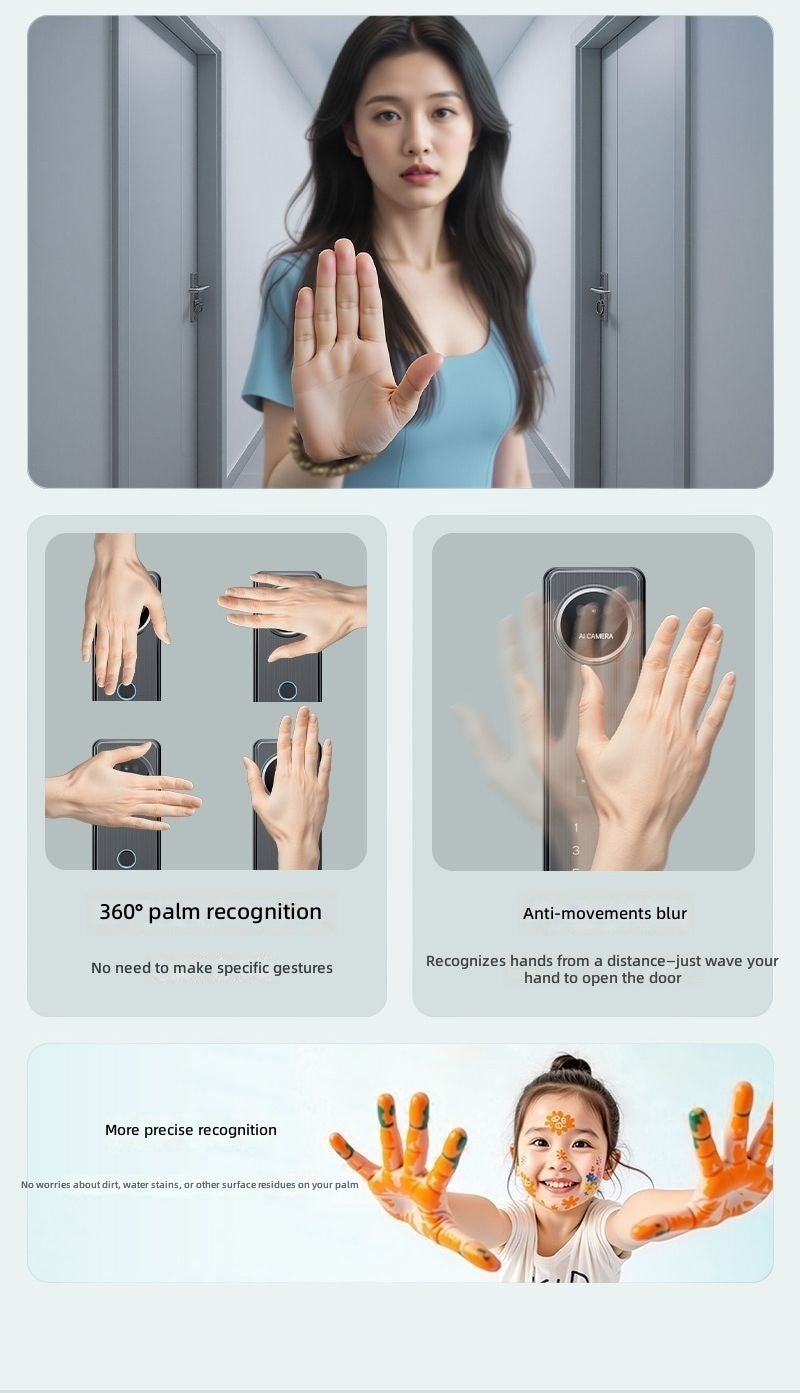 Royalstar Full-Automatic Fingerprint Lock with Facial Recognition, Vein Scan, and Peephole - Image 4