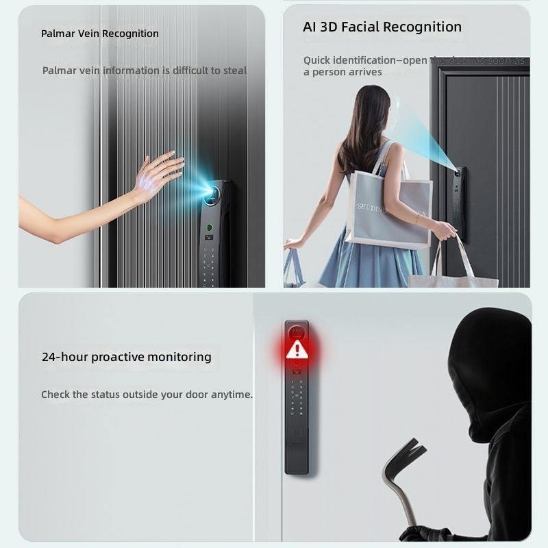 Royalstar Full-Automatic Fingerprint Lock with Facial Recognition, Vein Scan, and Peephole - Image 2