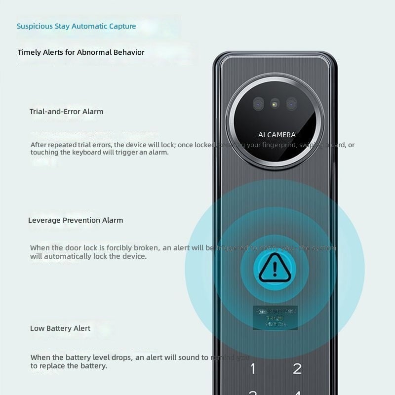 Royalstar Full-Automatic Fingerprint Lock with Facial Recognition, Vein Scan, and Peephole - Image 3