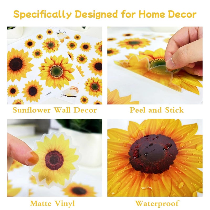 AOWDIAO Sunflower Peel and Stick Wall Decals, Sunflower Decorations for Bedroom, Kitchen, Bathroom, Living Room - Image 3