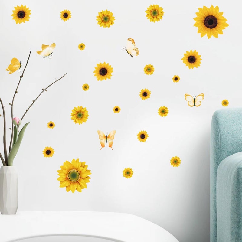 AOWDIAO Sunflower Peel and Stick Wall Decals, Sunflower Decorations for Bedroom, Kitchen, Bathroom, Living Room - Image 4