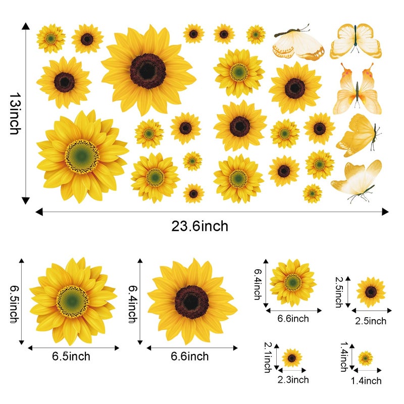AOWDIAO Sunflower Peel and Stick Wall Decals, Sunflower Decorations for Bedroom, Kitchen, Bathroom, Living Room - Image 2