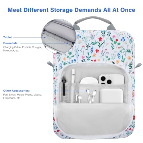 Dadanism 9-11 Inch Tablet Sleeve Bag Carrying Case with Shoulder Strap for iPad (A16) 11", iPad 10th Gen 10.9" Air 5/4, i-Pad Air/Pro 11", i-Pad 9/8/7th 10.2", Galaxy Tab A9+ Plus 11",Blooming Bouquet - Image 3
