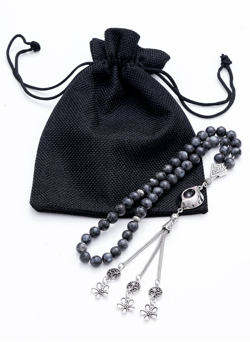 Subhati Prayer Beads ( Misbah ) with metal Parts and Labradorite Stone | 8 MM Beads - 45 Pcs  - Image 3