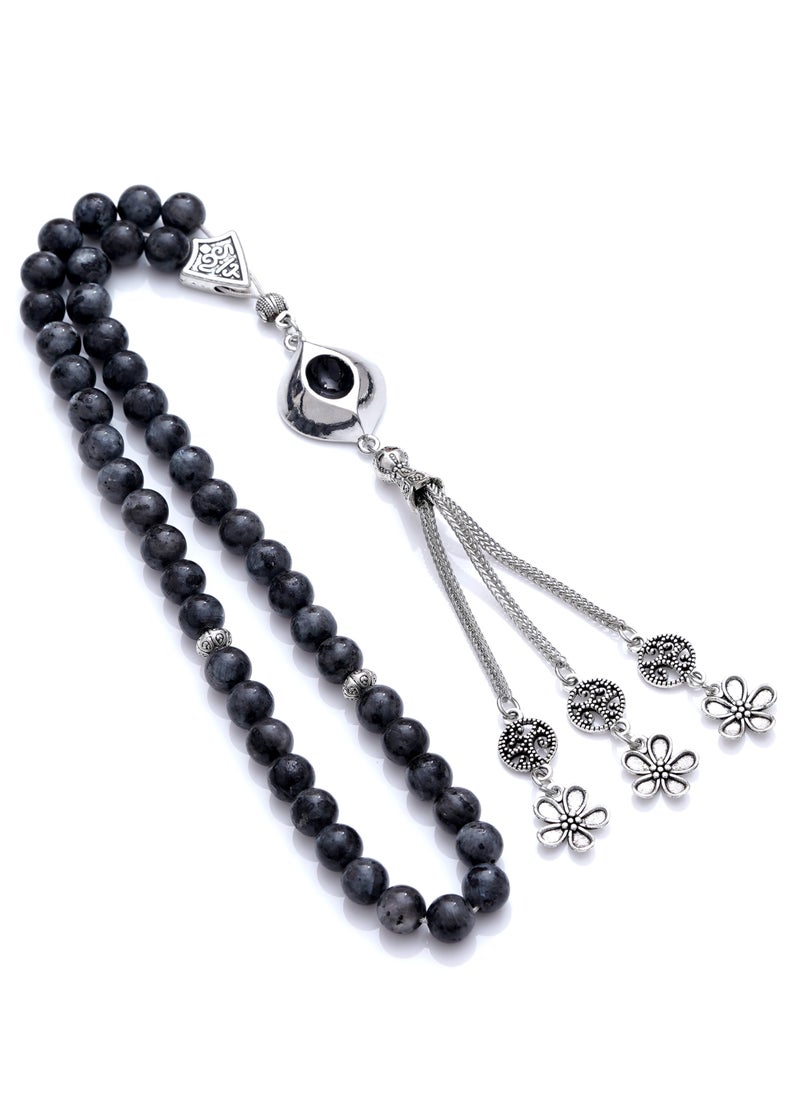 Subhati Prayer Beads ( Misbah ) with metal Parts and Labradorite Stone | 8 MM Beads - 45 Pcs  - Image 2