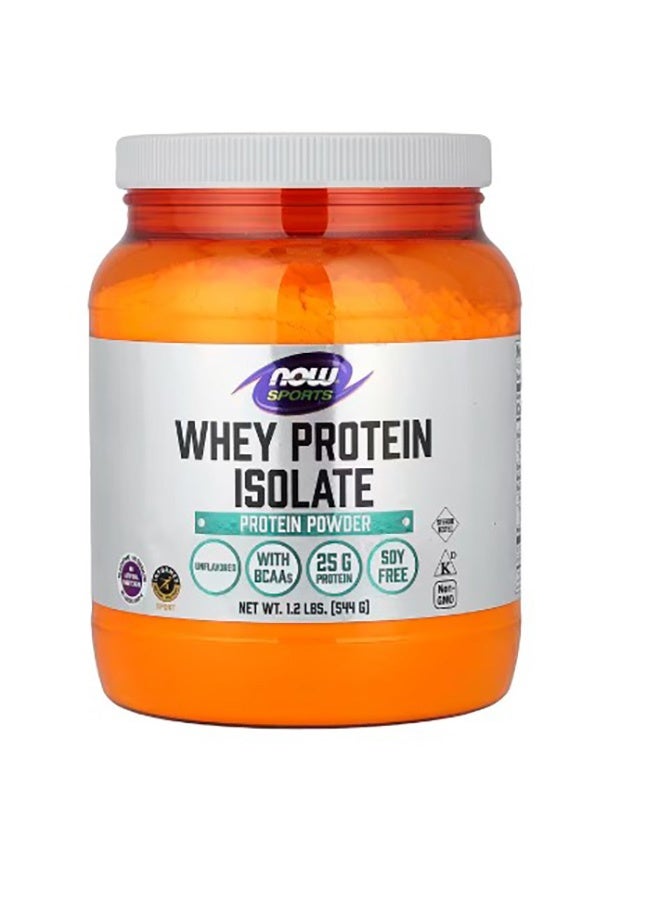 NOW Sports Nutrition, Whey Protein Isolate, 25 g With BCAAs, Unflavored Powder, 544 G - Image 1