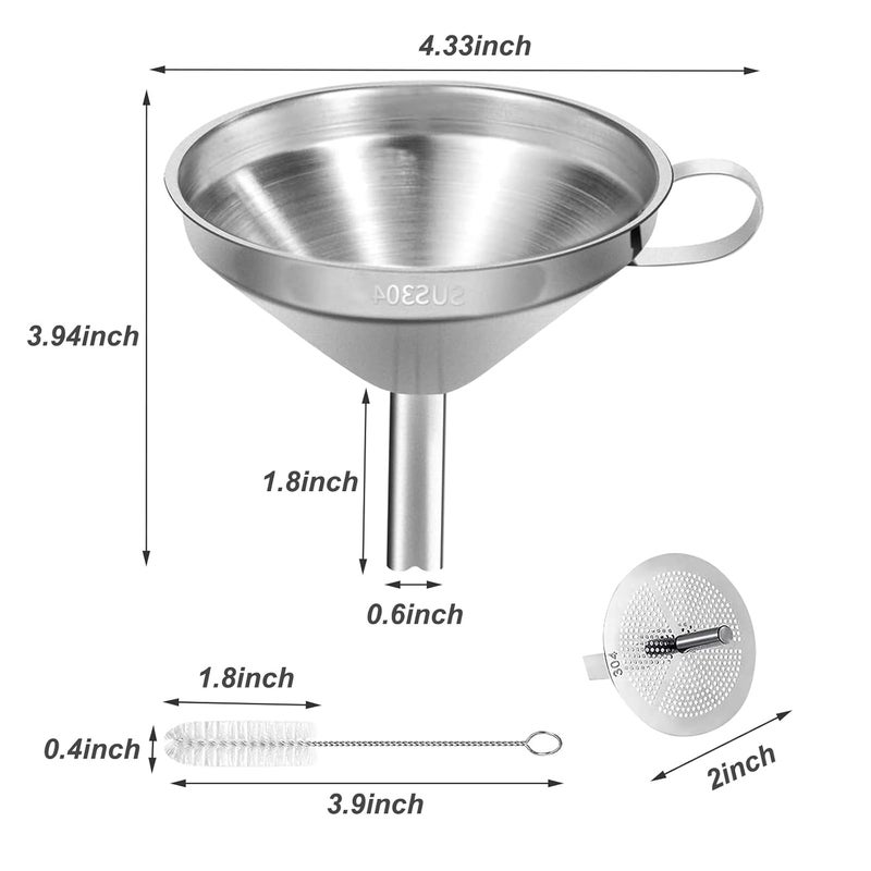 Ecurfu Stainless Steel Kitchen Funnel, 4.3-Inch Food Grade Metal Funnel with Strainer for Filling Bottles, Transferring Liquid, Oil, Juice, Milk - Image 2