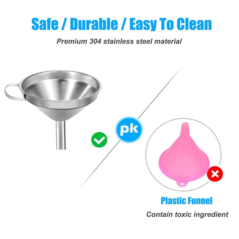 Ecurfu Stainless Steel Kitchen Funnel, 4.3-Inch Food Grade Metal Funnel with Strainer for Filling Bottles, Transferring Liquid, Oil, Juice, Milk - Image 5