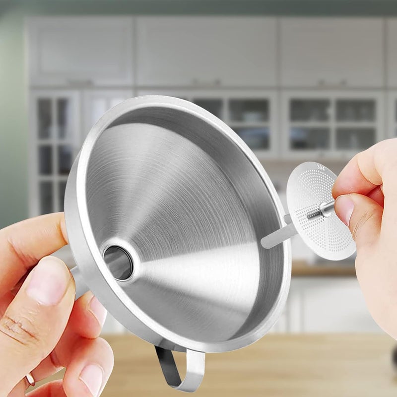 Ecurfu Stainless Steel Kitchen Funnel, 4.3-Inch Food Grade Metal Funnel with Strainer for Filling Bottles, Transferring Liquid, Oil, Juice, Milk - Image 3