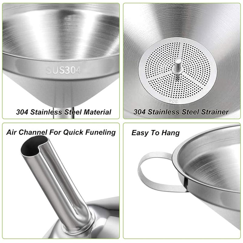 Ecurfu Stainless Steel Kitchen Funnel, 4.3-Inch Food Grade Metal Funnel with Strainer for Filling Bottles, Transferring Liquid, Oil, Juice, Milk - Image 4