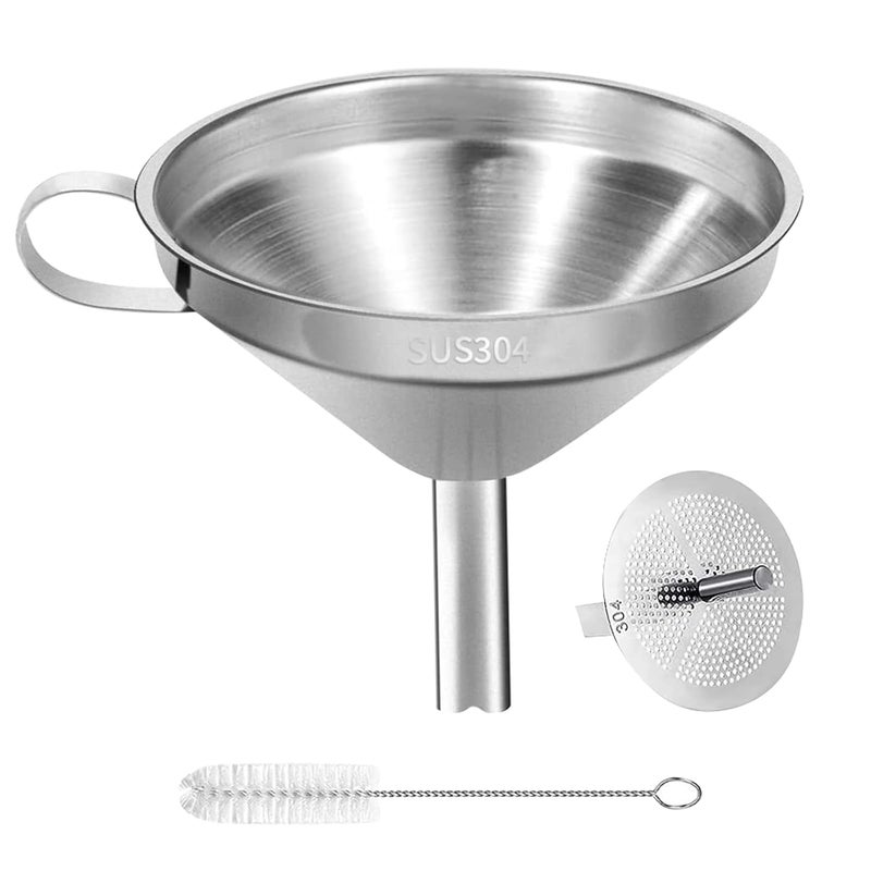 Ecurfu Stainless Steel Kitchen Funnel, 4.3-Inch Food Grade Metal Funnel with Strainer for Filling Bottles, Transferring Liquid, Oil, Juice, Milk - Image 1